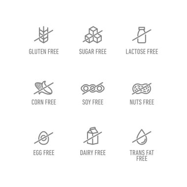 Alerjen içermeyen simgeler ayarlandı. Vektör illüstrasyonu