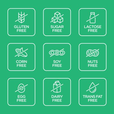 Alerjen içermeyen simgeler ayarlandı. Vektör illüstrasyonu