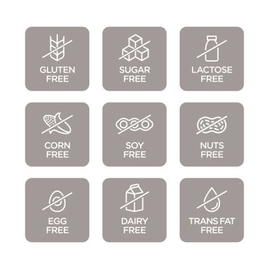 Alerjen içermeyen simgeler ayarlandı. Vektör illüstrasyonu
