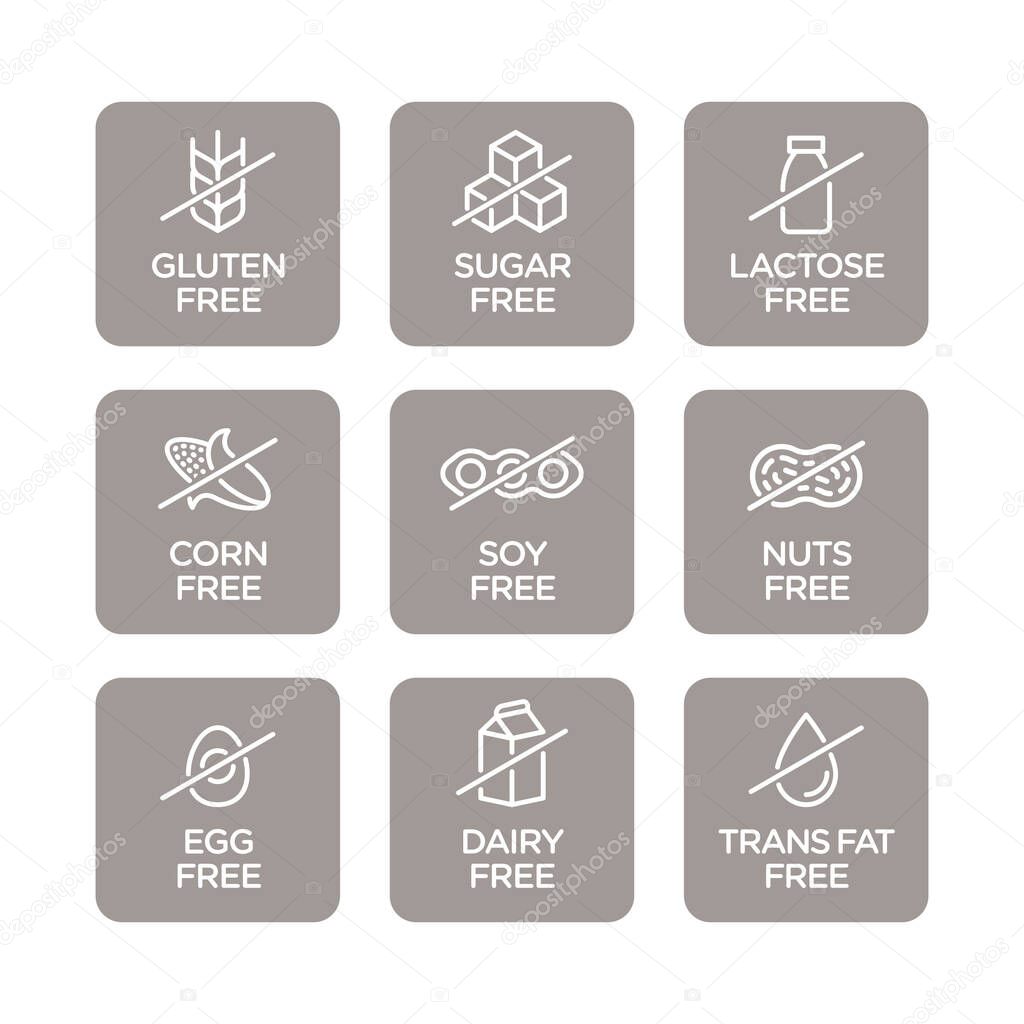 Allergen free icons set. Vector illustration
