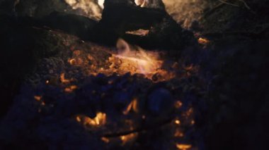 Plaj kampı tahtaya ateşle yakmak