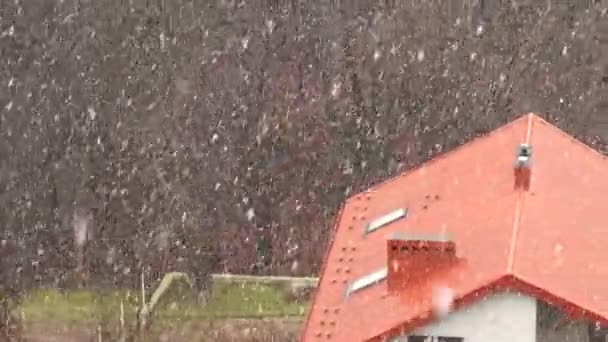 家と雪 雪が降っている — ストック動画