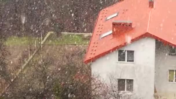 Huis Sneeuw Het Sneeuwt — Stockvideo