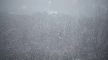 Kışın kar fırtınası. Yavaş çekim.
