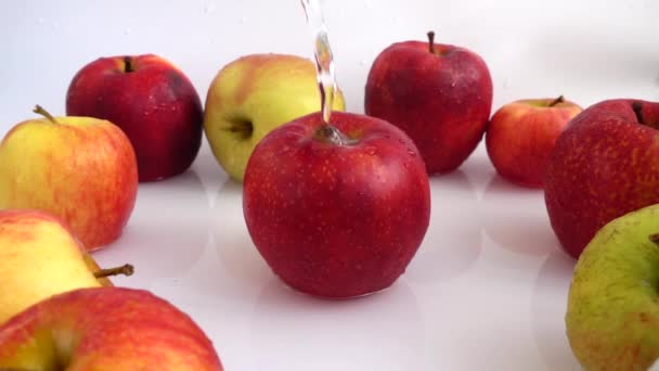 Яблуко Падає Воду Повільний Рух — стокове відео