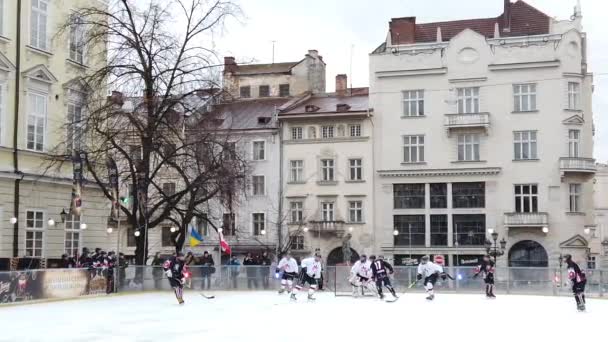 Lviv Ukraina Februari 2020 Hockeymatchen Mellan Företrädare För Kanadas Väpnade — Stockvideo