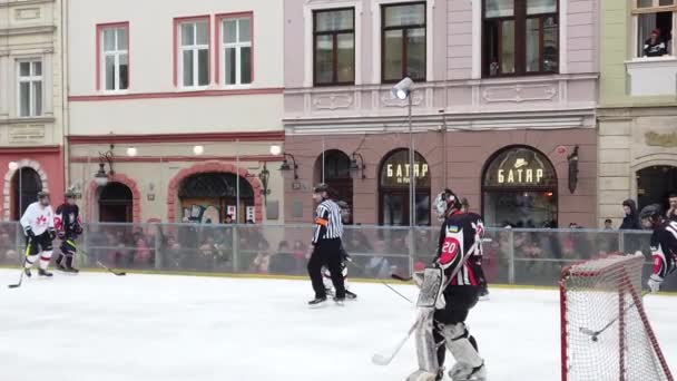 Lviv Ucrânia Fevereiro 2020 Jogo Hóquei Entre Representantes Das Forças — Vídeo de Stock