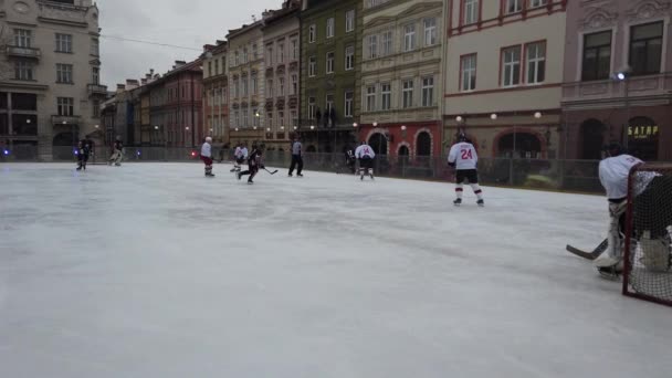 Lviv Ucrania Febrero 2020 Partido Hockey Entre Representantes Las Fuerzas — Vídeo de stock