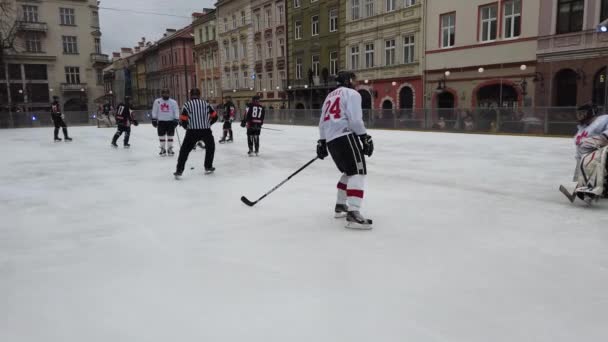 Lviv Ucrania Febrero 2020 Partido Hockey Entre Representantes Las Fuerzas — Vídeos de Stock