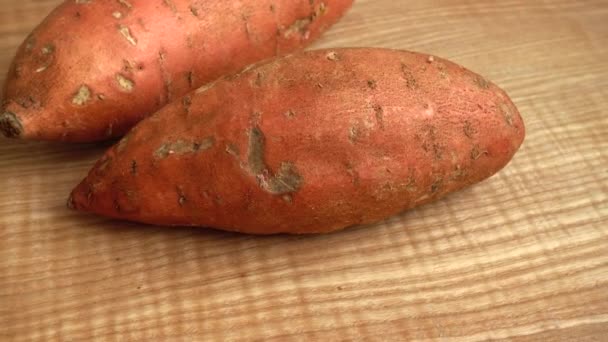 Батата Дошці Нарізування Солодка Картопля — стокове відео