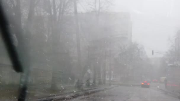 Tir Depuis Une Voiture Pendant Blizzard Mouvement Lent — Video