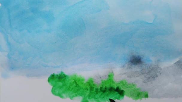 Рисование Бумаге Акварельными Красками — стоковое видео