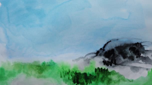 Dessin Sur Papier Avec Aquarelle — Video