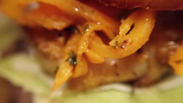 打汉堡包 射击快餐食品 — 图库视频影像