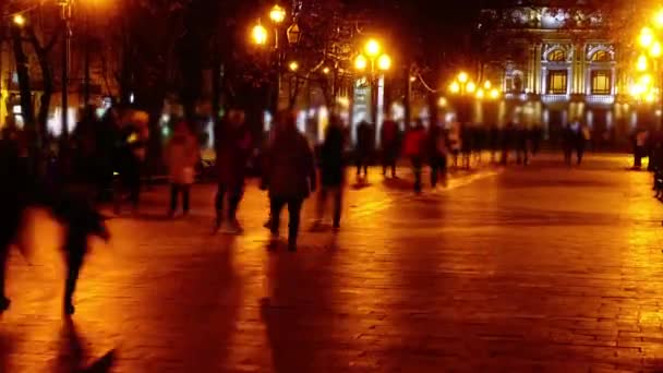 Движение Людей Бульварной Ночной Аллее Временной Интервал — стоковое видео