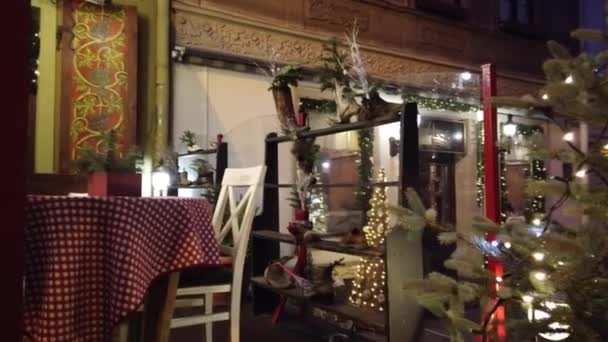 Lviv Ukraine Grudzień 2019 Nocna Kawiarnia Podczas Świąt Bożego Narodzenia — Wideo stockowe