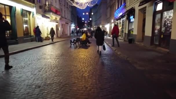 Lviv Ukraine January 2020 Garlands Background Night Sky Form Angel — Stock Video