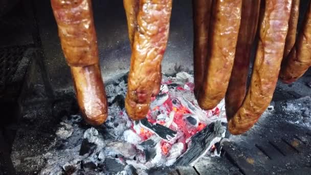 Preparation Sausage Fire Brazier — Stock Video