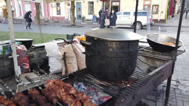 Ivano Frankivsk Ukrajna 2020 Január Kompót Készítése Serpenyőben Mangálra — Stock videók