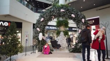 LVIV, UKRAINE - DECEMBER 29, 2019: Christmas and new decoration for photos in a mall.