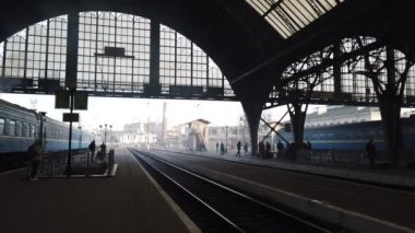 LVIV, UKRAINE - DECEMBER 21, 2019: Shooting of the train. Shooting at the Ukrainian railway station.