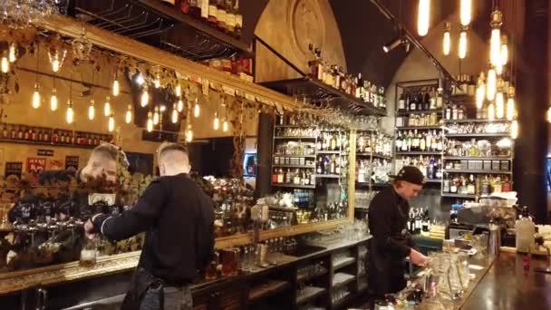 Lviv Ukraine December 2019 Bartenders Work Beer Restaurant — ストック動画