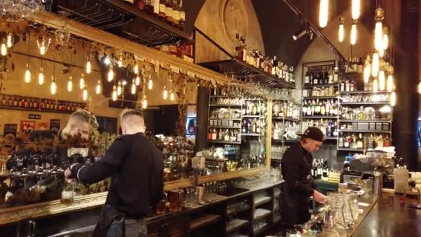 Lviv Ucraina Dicembre 2019 Baristi Lavorano Ristorante Birra — Video Stock