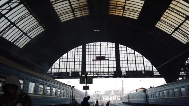 Lviv Ukraine December 2019 Shooting Train Shooting Ukrainian Railway Station — 비디오
