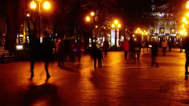 Movimento Delle Persone Lungo Viale Viale Notturno Scadenza Temporale — Video Stock