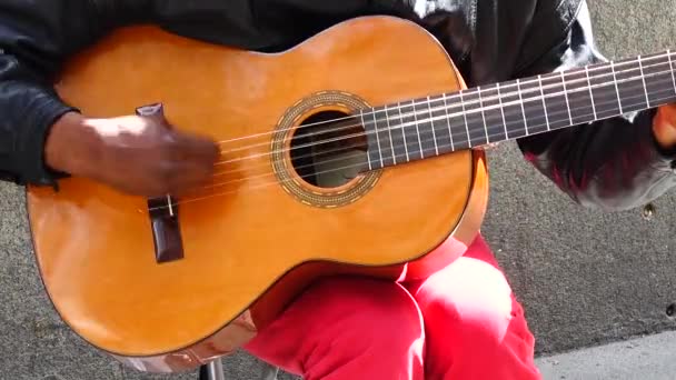 Der Musiker Spielt Gitarre Und Singt Auf Der Straße — Stockvideo