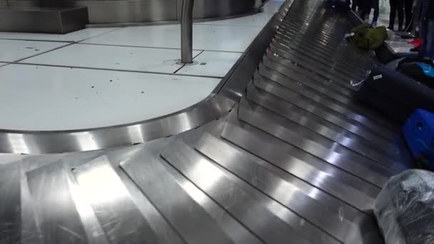 Receiving Baggage Airport Passengers Waiting Luggage Arrival — Stock Video