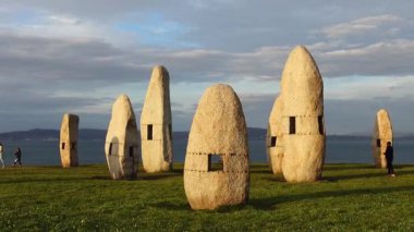 LA CORUNA, SPAIN - APRIL 2, 2018:Menhirs park on Campo de la Rata. La Coruna, Spain.