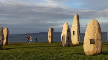 LA CORUNA, SPAIN - APRIL 2, 2018:Menhirs park on Campo de la Rata. La Coruna, Spain.