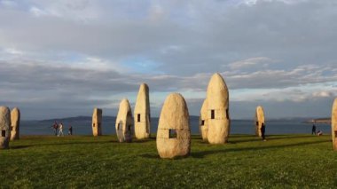 LA CORUNA, SPAIN - APRIL 2, 2018:Menhirs park on Campo de la Rata. La Coruna, Spain.
