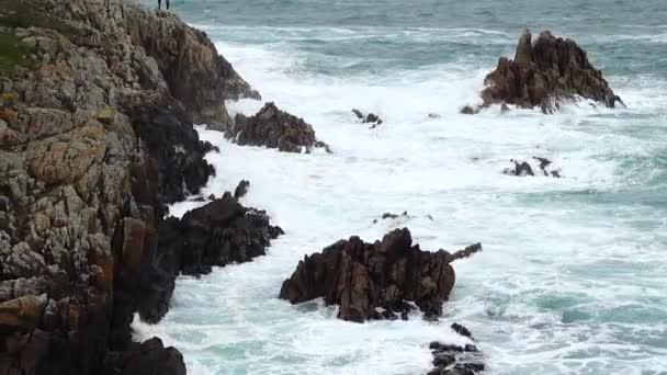 Rochas Oceano Coruna Espanha Oceano Atlântico — Vídeo de Stock