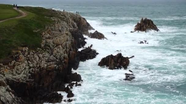 Rocce Oceano Coruna Spagna Oceano Atlantico — Video Stock