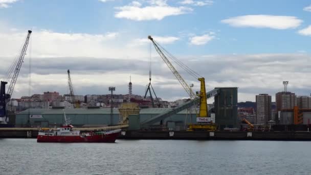 Barco Fondo Del Puerto Puerto Ciudad Coruña España — Vídeos de Stock
