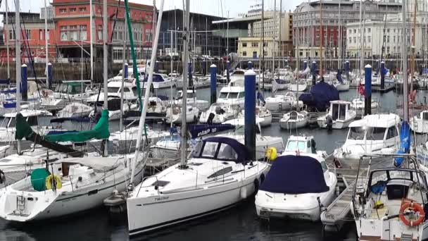 Quai Les Yachts Coruna Coruna Grande Ville Dans Nord Ouest — Video