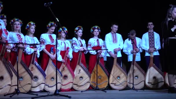 Lviv ウクライナ 2019年11月10日 Lviv Bandur Fest 2019 楽器バンデューラを用いた民謡の演奏 — ストック動画