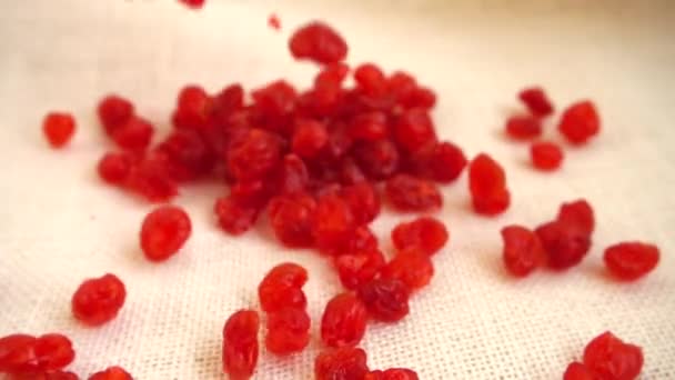 Dried Cherry Shooting While Falling Sack Slow Motion — Stock Video