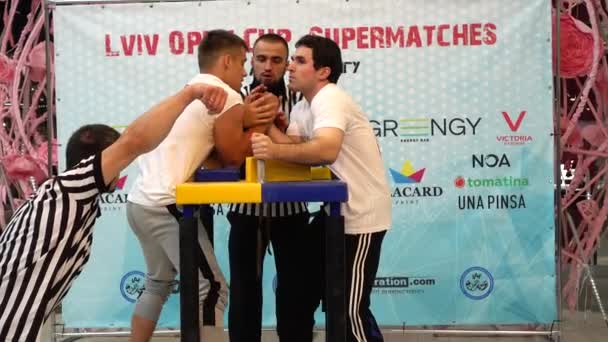 Lviv Ukraina September 2019 Deltagare Turnering Armbrytning Lviv Open Cup — Stockvideo