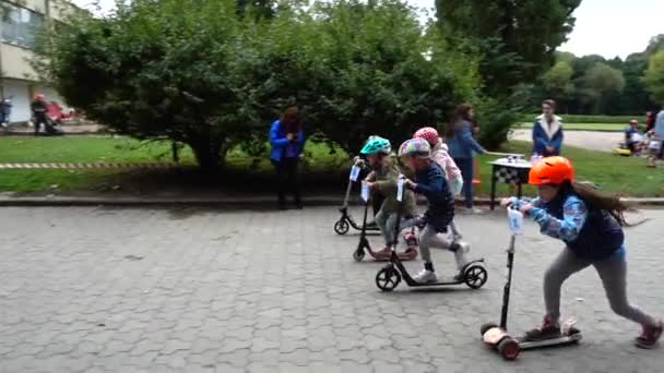 Lviv Ukraine September 2019 Children Cycling City Park Slow Motion — Stok video