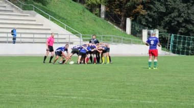 LVIV, UKRAINE - SEPTEMBER 29, 2019: Playing rugby.