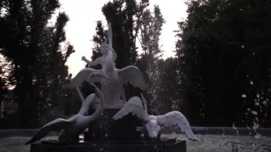 Akşam parkındaki çeşme. Yavaş çekim.