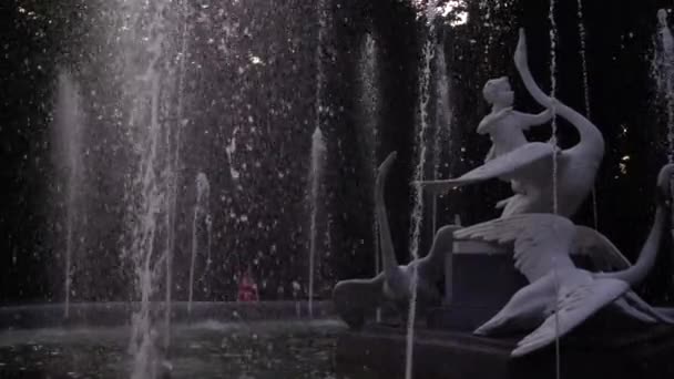 Fontaine Dans Parc Soir Mouvement Lent — Video