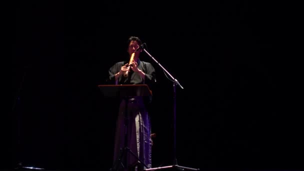 Львов Украина Октября 2019 Года Концерт Японской Музыки Музыкант Флейтой — стоковое видео