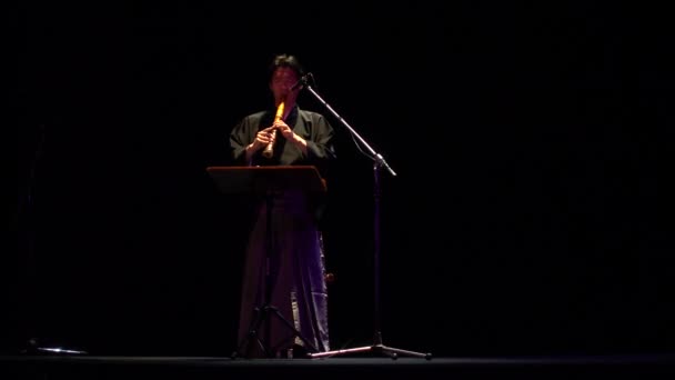 Львов Украина Октября 2019 Года Концерт Японской Музыки Музыкант Флейтой — стоковое видео