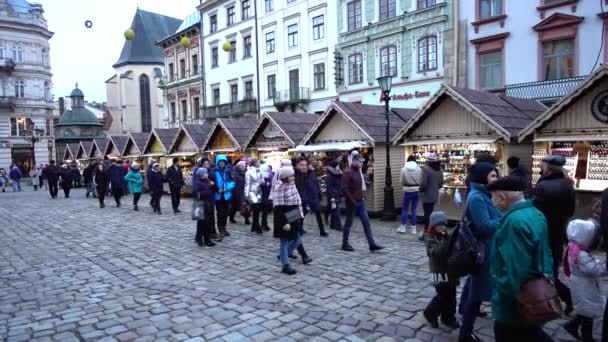 Lviv Ukraine December 2019 Christmas Market City Square — стокове відео