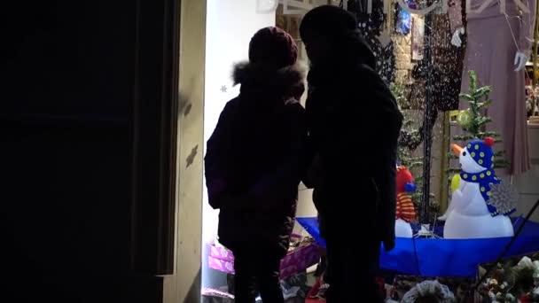 Lviv Ucrânia Dezembro 2019 Decoração Ano Novo Vitrine Bonecos Neve — Vídeo de Stock