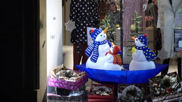 Lviv Ucrania Diciembre 2019 Decoración Año Nuevo Del Escaparate Muñecos — Vídeos de Stock